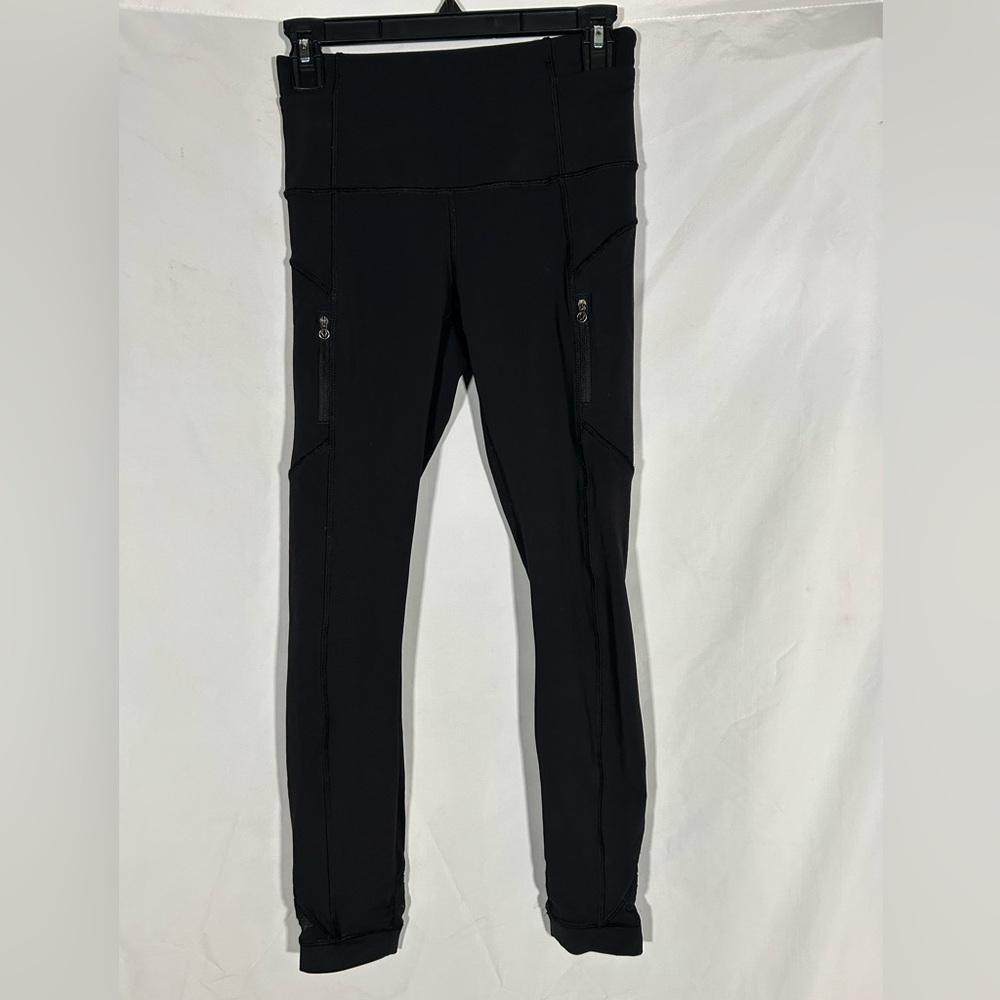 LULULEMON HIGH RISE YOGA GYM ATHLETIC SIDE & ZIP POCKETS PANTS LEGGINGS WOMENS 2
